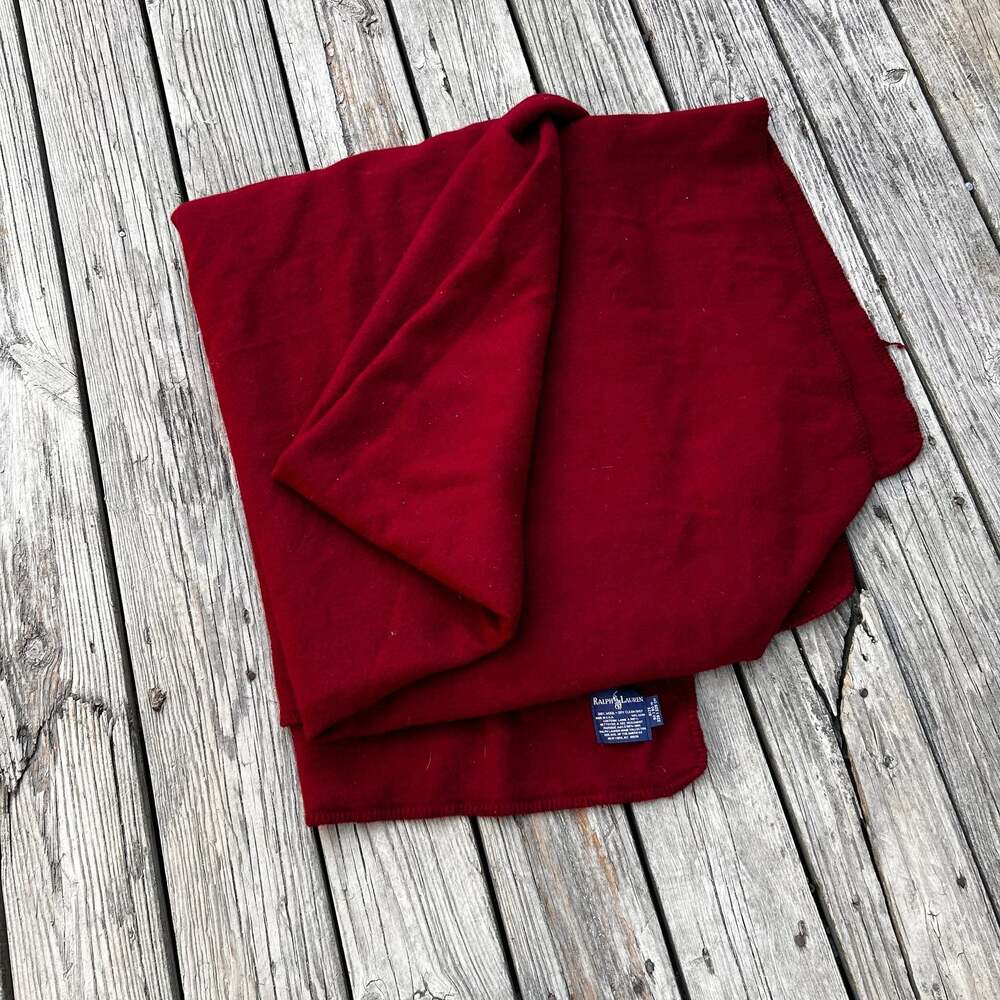 VTG Ralph Lauren Home Collection 100% Wool Solid Red 90x90 Blanket